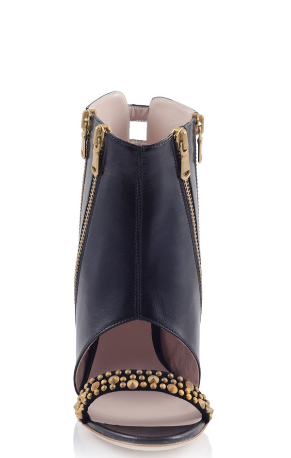 KONSTANTINA TZOVOLOU Amazon Black Leather Studded Cut-out Heels KONSTANTINA TZOVOLOU Amazon Black Leather Studded Cut-out Heels