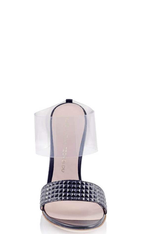Konstantina Tzovolou Prinicipessa Pyramid Black Leather and PVC Mule Konstantina Tzovolou Prinicipessa Pyramid Black Leather and PVC Mule