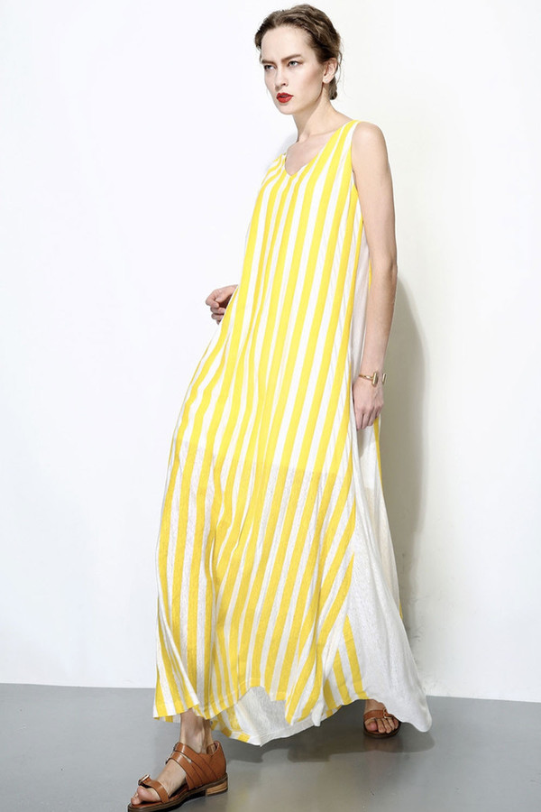 Nautical Striped Maxi Dress Yellow/White Nautical Striped Maxi Dress Yellow/White