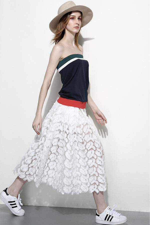 Few Moda White Feather Lace Maxi Skirt Few Moda White Feather Lace Maxi Skirt