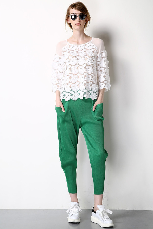 Few Moda White Feather Lace Silk Top Few Moda White Feather Lace Silk Top