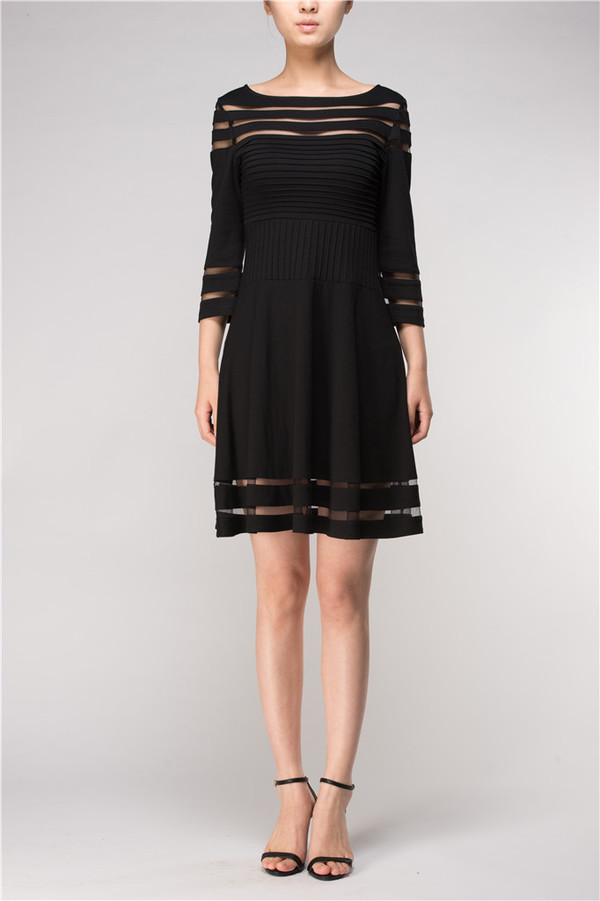 Sheer Panel Black Skater Dress Sheer Panel Black Skater Dress