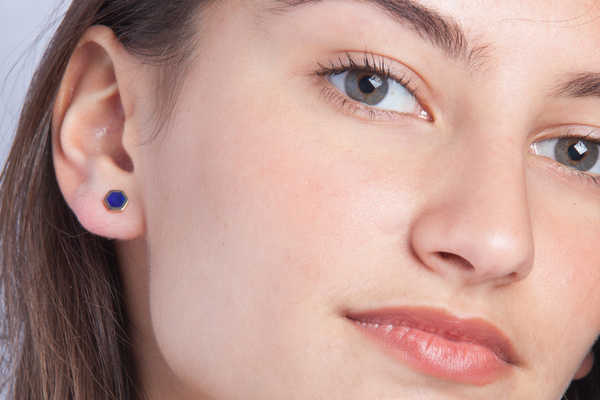 Shahla Karimi Honeycomb Ear Studs with Lapis Shahla Karimi Honeycomb Ear Studs with Lapis