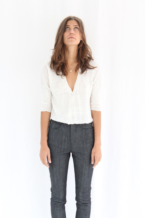 Beklina 3/4 Linen Knit Cardigan White Beklina 3/4 Linen Knit Cardigan White