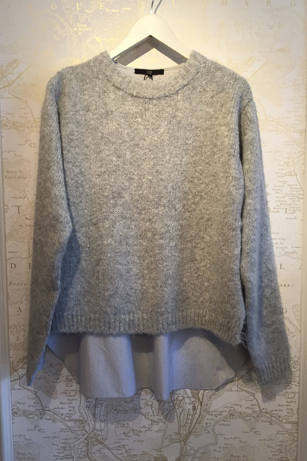Tibi Wool & Stripe Shirting Combo Pullover Tibi Wool & Stripe Shirting Combo Pullover