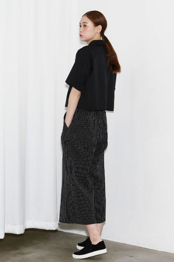 AMONG by ROCKET X LUNCH Striped Crop Trouser- Black AMONG by ROCKET X LUNCH Striped Crop Trouser- Black