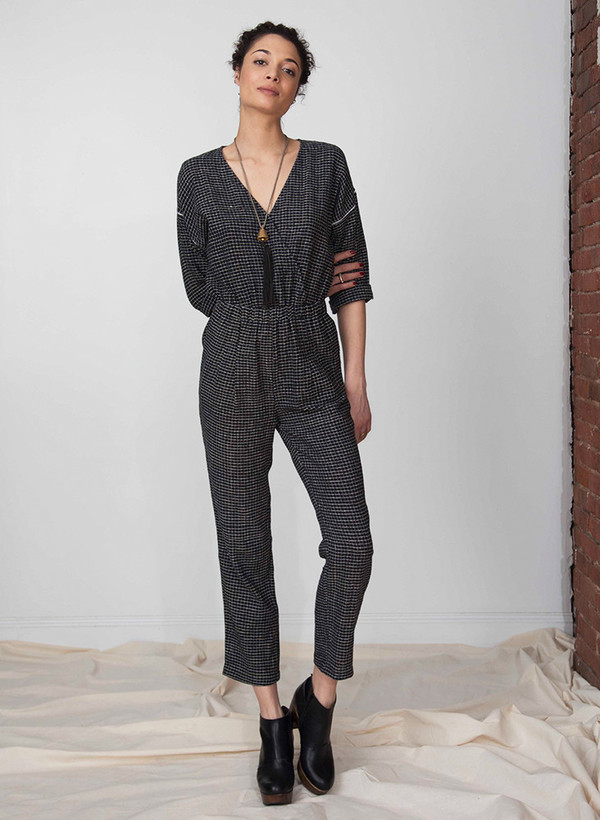 Seek Collective Rilke romper | black grid weave Seek Collective Rilke romper | black grid weave