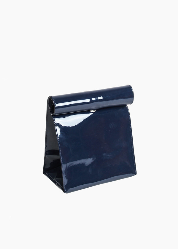 S M K Navy Vinyl Foldover Bag S M K Navy Vinyl Foldover Bag