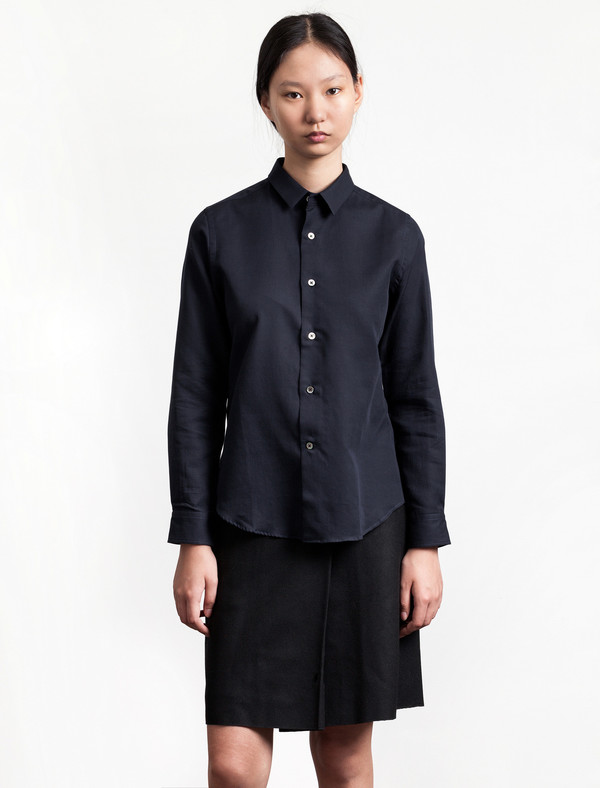 Niuhans Womens Double Cloth Shirt Navy Niuhans Womens Double Cloth Shirt Navy
