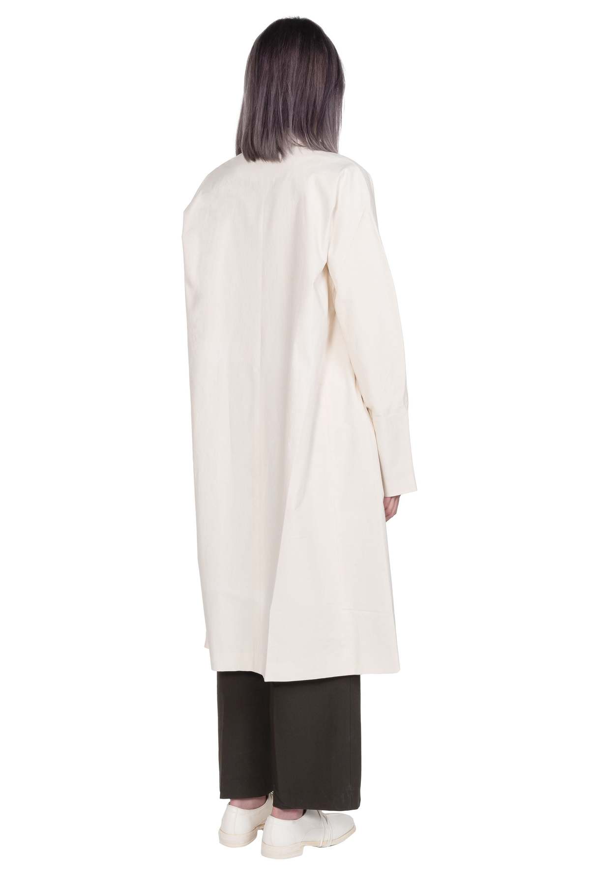 Kar Long Collarless Coat - White 