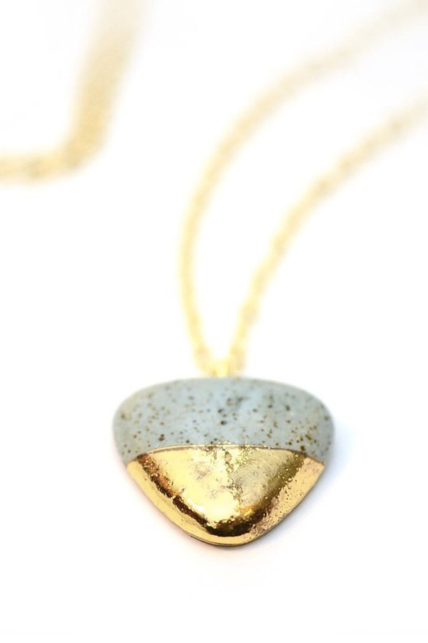 Porcelain and Stone Gold Dipped Pebble Pendant Necklace Porcelain and Stone Gold Dipped Pebble Pendant Necklace