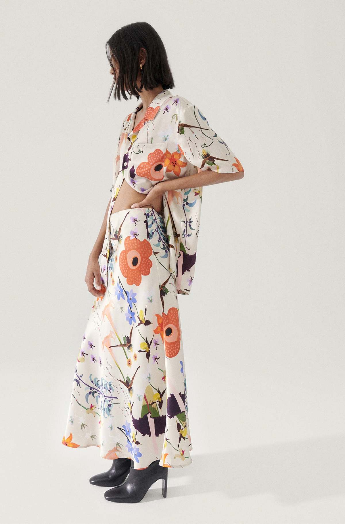 Long Bias Cut Skirt Vanilla Flower main image 1