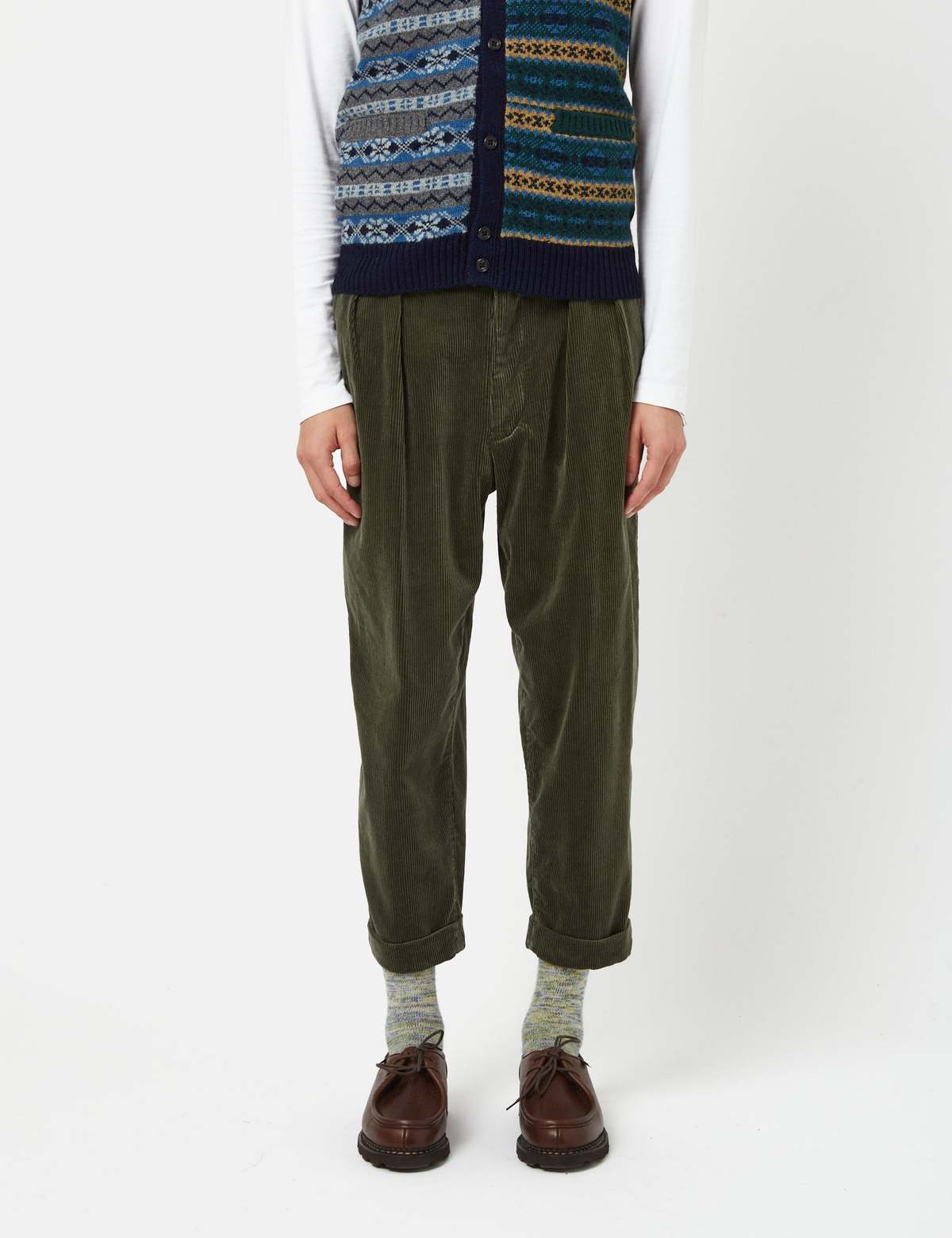 2000'S Dockers Two-pleat Corduroy Pants, Men's, Size W35 cotton Khaki type sage green Vintage Second Hand