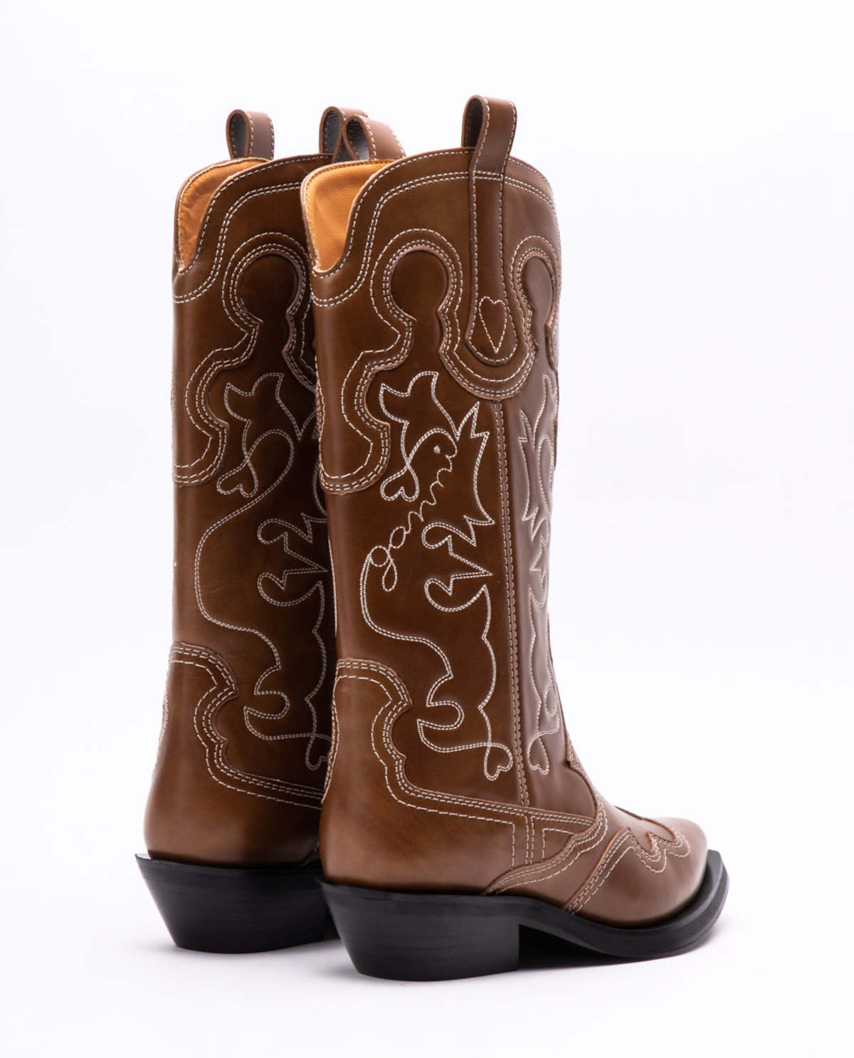 Ganni Mid Shaft Embroidered Western Boots TIGERS EYE Garmentory