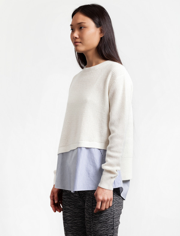 Thakoon Addition Womens Waffle Combo Pullover Ivory Thakoon Addition Womens Waffle Combo Pullover Ivory