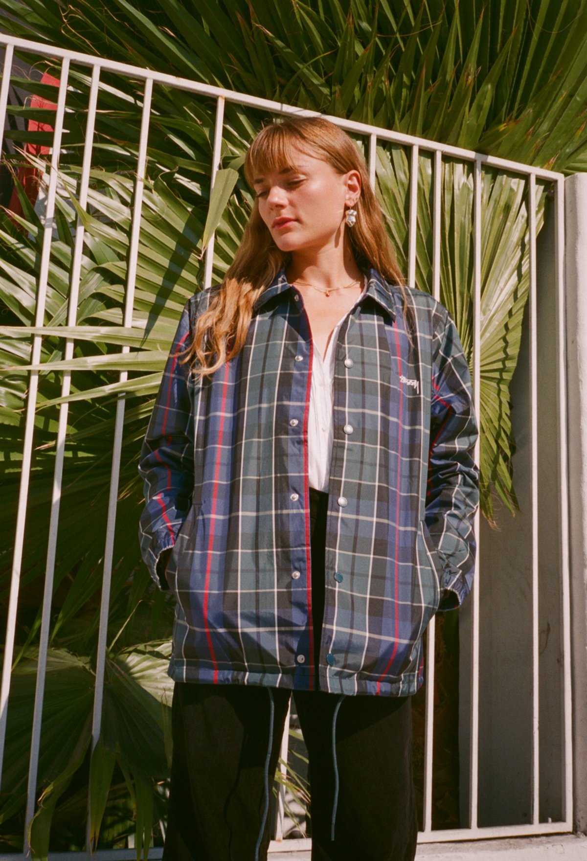stussy plaid coach jacket